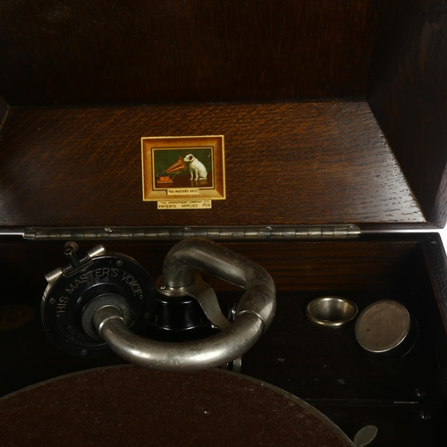 229 - An Antique HMV His Majesty's Voice gramophone, oak table-top model 109, circa 1920s, untested