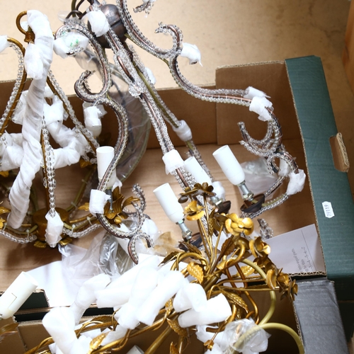 284 - 3 modern chandeliers, 1 with floral design, 2 others with plastic lustres, largest 50cm