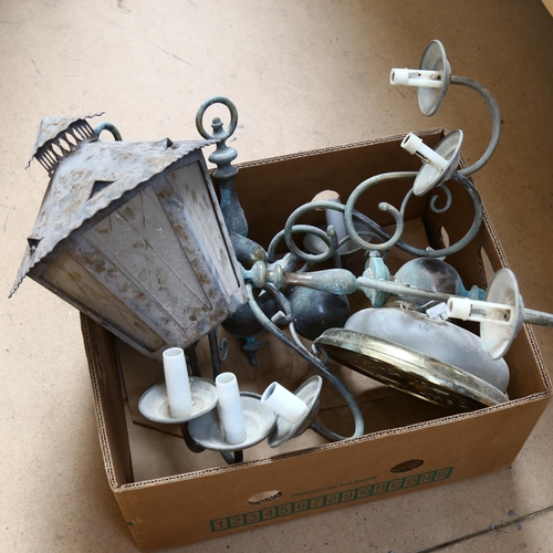 288 - A quantity of Vintage lighting, mostly brass wall-hanging, including a lantern style fixing