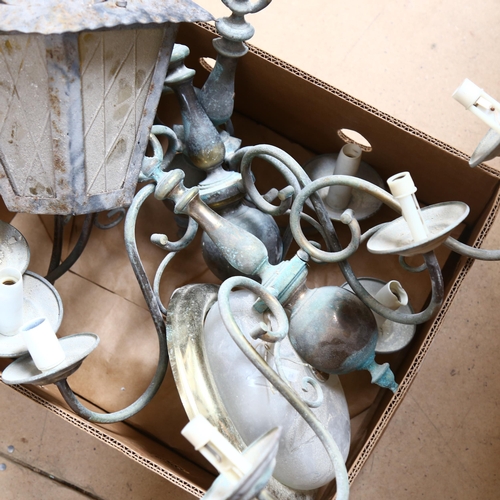 288 - A quantity of Vintage lighting, mostly brass wall-hanging, including a lantern style fixing