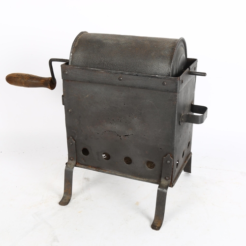 299 - A Vintage cast-iron hand crank coffee bean roaster, roaster height 24cm, length 20cm, width 12cm, ha... 