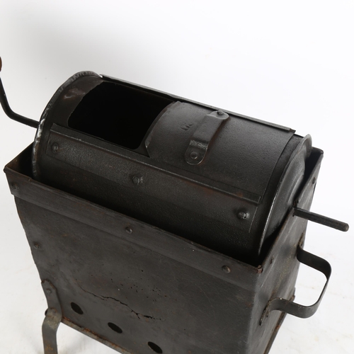 299 - A Vintage cast-iron hand crank coffee bean roaster, roaster height 24cm, length 20cm, width 12cm, ha... 