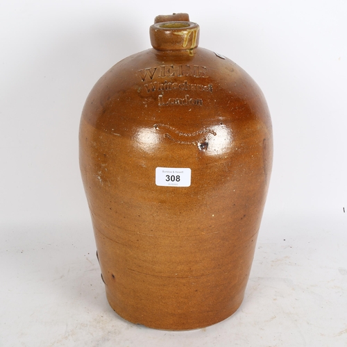 308 - An Antique stoneware flagon, engraved Webb Whitechapel London, Fulham Stone Pottery, height 38cm