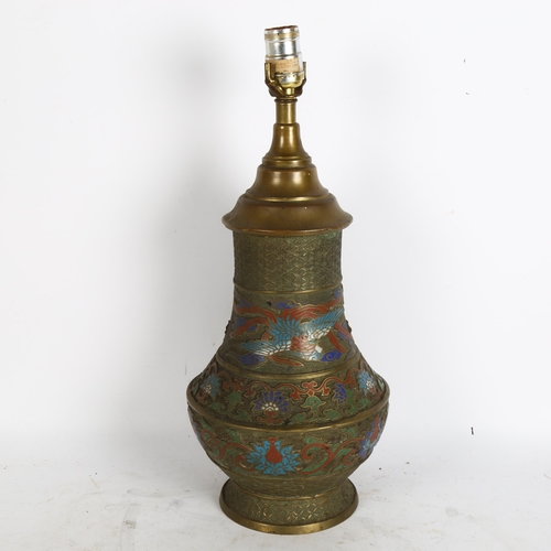 309 - A brass and cloisonne vase converted to a lamp, height 50cm