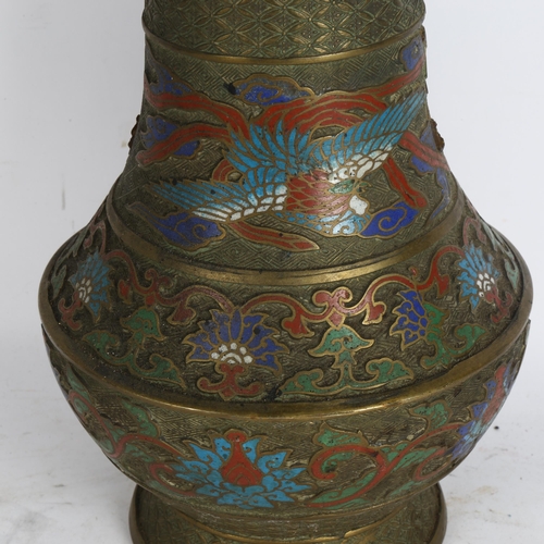 309 - A brass and cloisonne vase converted to a lamp, height 50cm