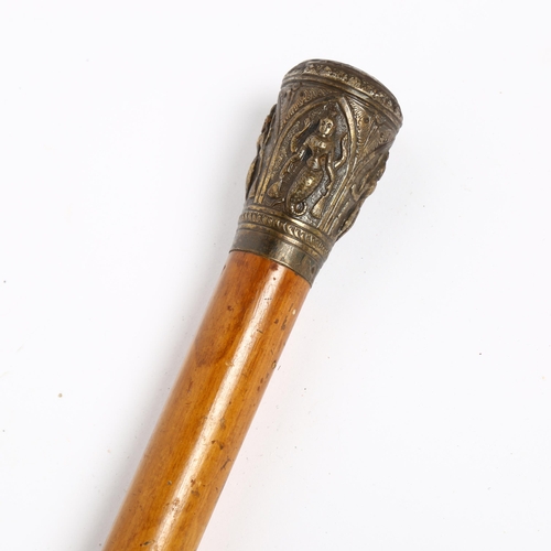 31 - An Indian Malacca walking cane, with unmarked white metal knop, length 90cm