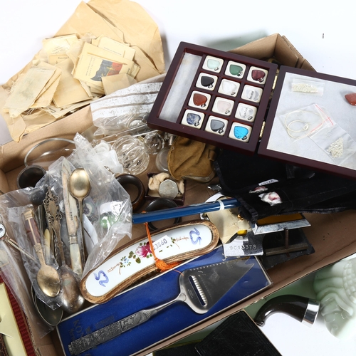 317 - A quantity of Kensitas cigarettes silks, various silver plated cutlery and commemorative cutlery, a ... 