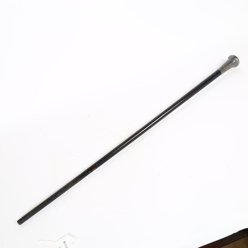 32 - An early 20th century silver-topped ebonised walking cane, engraved foliate decoration, by Kendall &... 