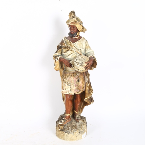 321 - A Johann Maresch Moorish figure, Austrian painted terracotta (A/F), height 42cm