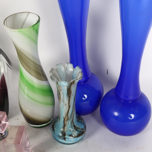 334 - Scent bottle, a pair of blue glass vases, 30cm, and other Art glass items