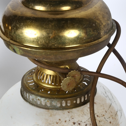 357 - A pair of table lamps with glass shades, converted to electric, height 37cm