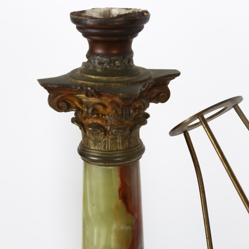 359 - An onyx table lamp, height 42cm, an alabaster table lamp, and a Corinthian column table lamp