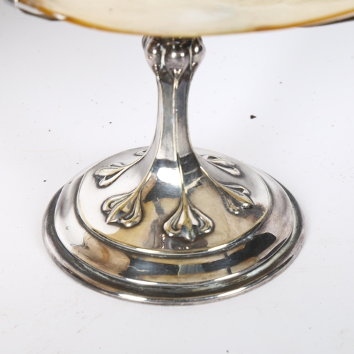 360 - A pair of Art Nouveau bon bon dishes, with shell plates on silver plated mounts, height 12cm