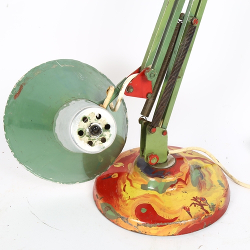 38 - A mid-20th century anglepoise desk lamp, with hand painted decoration, shade diameter 18cm