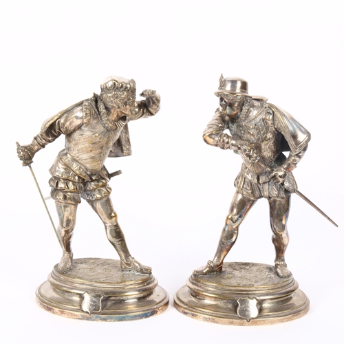 4 - After Emile Guillemin, a pair of 19th century French silver plated bronze figural sculptures, depict... 