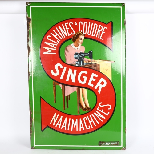 44 - A Vintage Belgian Singer Sewing Machines pictorial enamel advertising sign, 