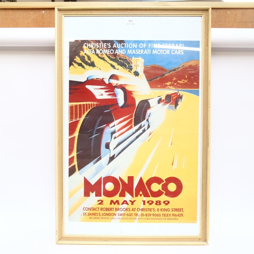 451 - A framed poster, Christie's Auction of Fine Ferrari, Alfa Romeo and Maserati Motorcars, Monaco 2nd M... 