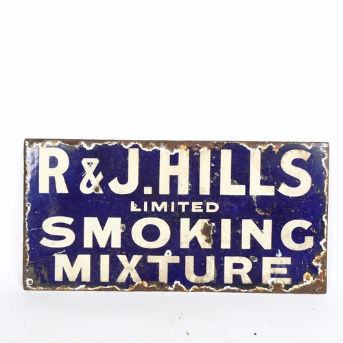 46 - A Vintage R & J Hills Ltd Smoking Mixture double-sided enamel advertising sign, 23cm x 46cm