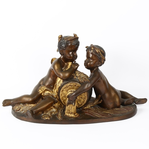 6 - After Albert-Ernest Carrier-Belleuse, a large patinated and gilded bronze figural sculpture, putti r... 