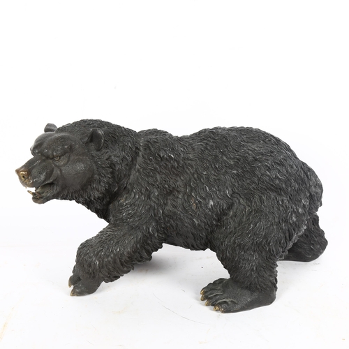 80 - A patinated bronze figural grizzly bear sculpture, unsigned, length 30cm, height 21cm