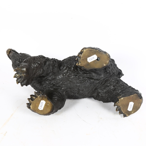 80 - A patinated bronze figural grizzly bear sculpture, unsigned, length 30cm, height 21cm