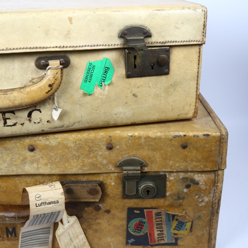 83 - 2 Vintage animal hide suitcases, largest width 66cm (2)