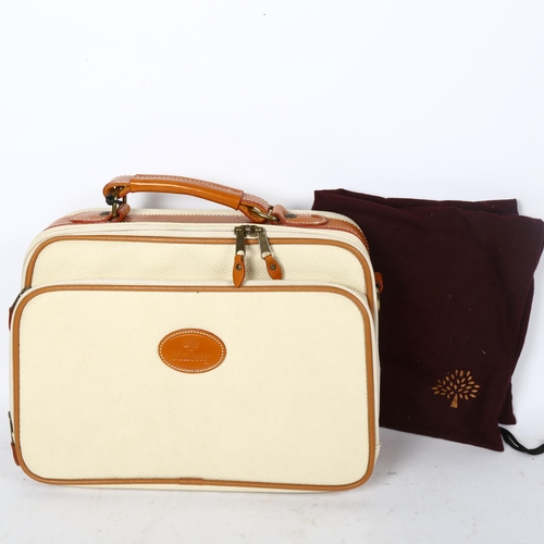 98 - MULBERRY - a beige scotchgrain and tan leather carry-on luggage bag, width 35cm, with padlock and du... 
