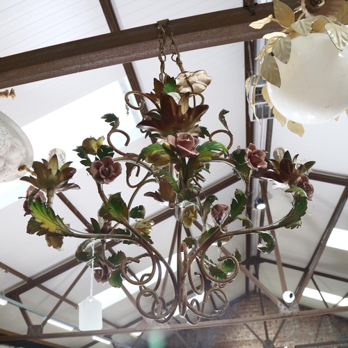 538 - A mid-century Vintage painted floral chandelier