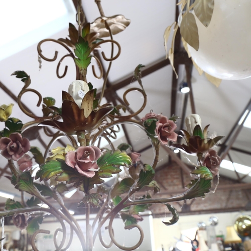 538 - A mid-century Vintage painted floral chandelier