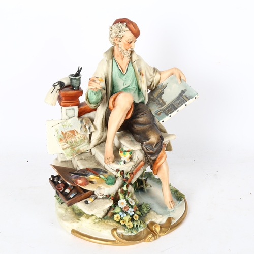 559 - A Capodimonte artist painting a Venetian scene, 26cm