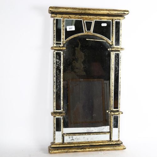 697 - Antique style gilded wall mirror, height 66cm