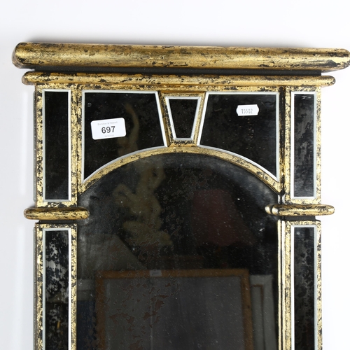 697 - Antique style gilded wall mirror, height 66cm