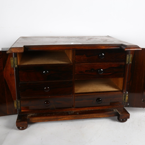 713 - A rosewood Regency break-front collector's cabinet, with drawer-fitted interior (missing 2 drawers),... 