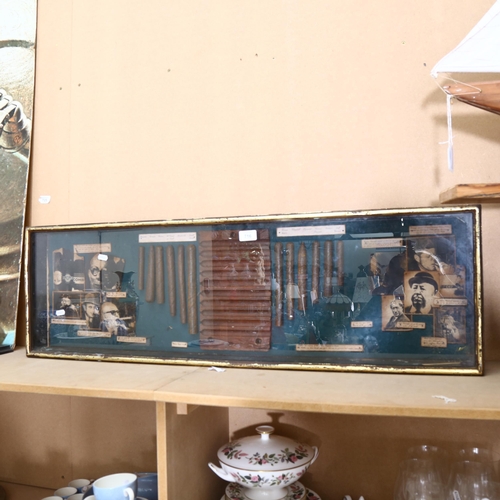 716 - A Vintage display case with various cigars displayed, display includes pictures of various famous pe... 