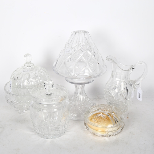 745 - A cut-crystal lamp in 2 parts, height 28cm, cut-crystal jars and covers etc