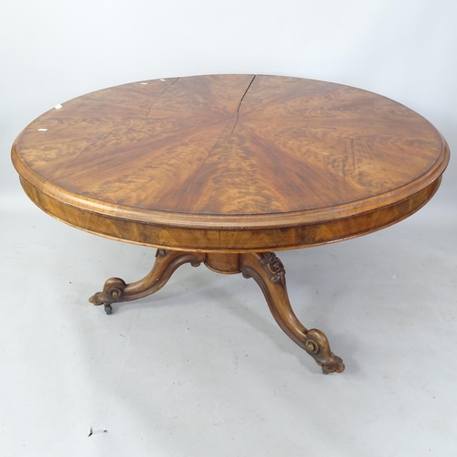 2109 - A 19th century rosewood circular tilt-top dining table, on tripod base, 126cm x 75cm