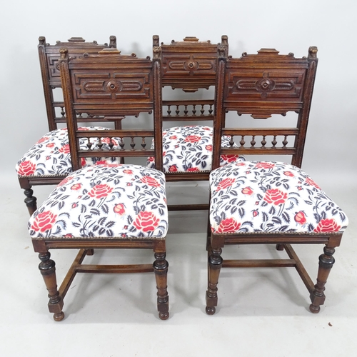 2110 - A set of 4 19th century Continental dining chairs, with carved panelled backs and lion mounts, with ... 