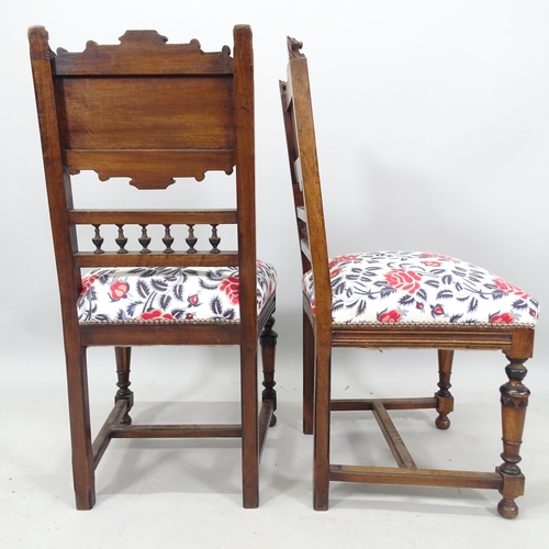 2110 - A set of 4 19th century Continental dining chairs, with carved panelled backs and lion mounts, with ... 