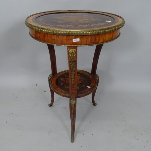 2113 - A 19th century rosewood marquetry inlaid circular 2-tier occasional table, 48cm x 74cm