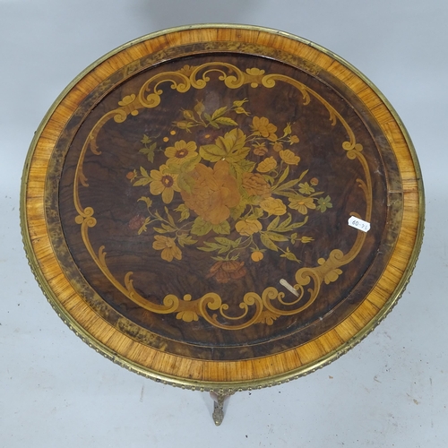 2113 - A 19th century rosewood marquetry inlaid circular 2-tier occasional table, 48cm x 74cm