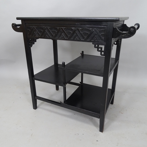 2114 - A 19th century Anglo-Japanese ebonised side table, with tiered shelving and frieze drawers, in the m... 