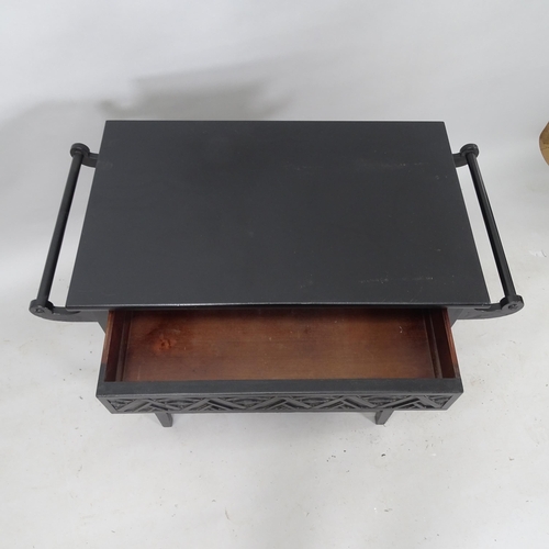 2114 - A 19th century Anglo-Japanese ebonised side table, with tiered shelving and frieze drawers, in the m... 