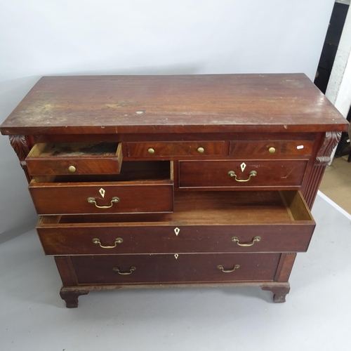 2117 - A 19th century mahogany chest of 5 short and 3 long drawers, with carved pilaster decoration, on bra... 