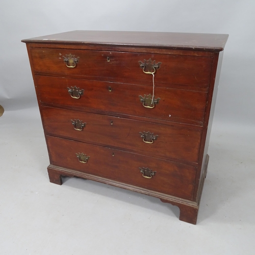 2123 - An Edwardian mahogany chest of 4 long drawers, on bracket feet, 95cm x 90cm x 49cm