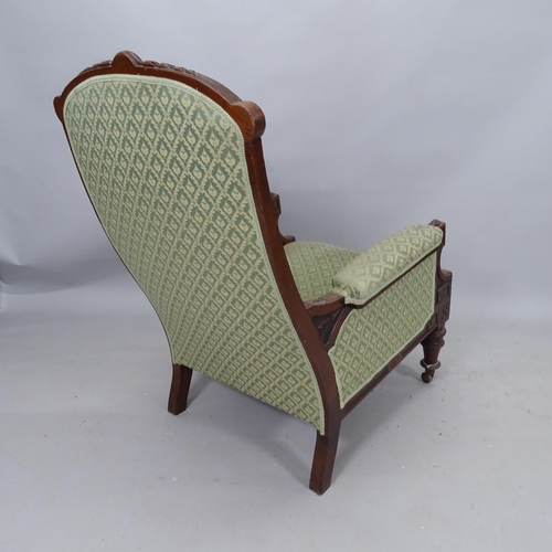 2128 - A Victorian mahogany and upholstered armchair, overall 70cm x 100cm x 85cm