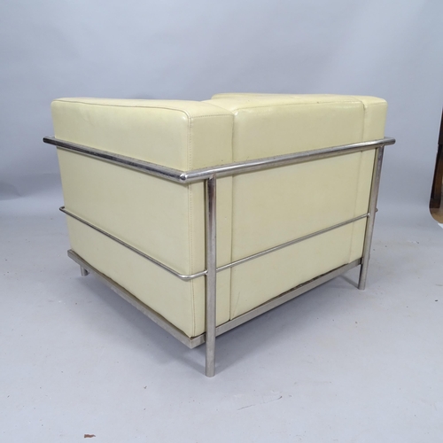 2131 - A pair of Italian Le Corbusier LC2 style cream leatherette and chrome lounge chairs