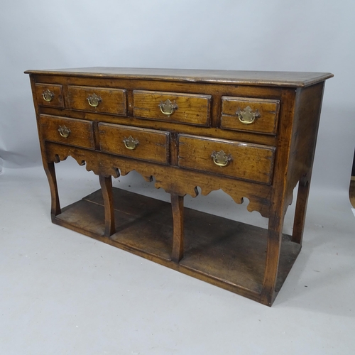 2137 - A 19th century oak dresser base, with 7 fitted drawers and pot board under, 137cm x 87cm x 52cm