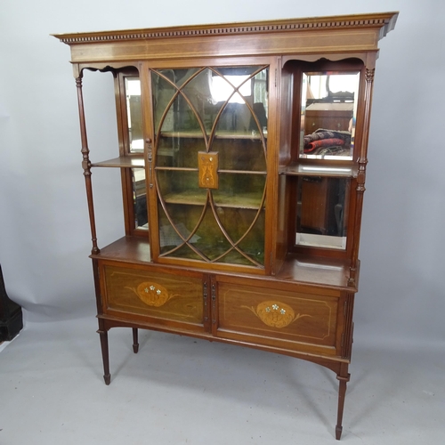 2139 - An Edwardian mahogany and satinwood-strung display cabinet, with mother-of-pearl and satinwood inlai... 