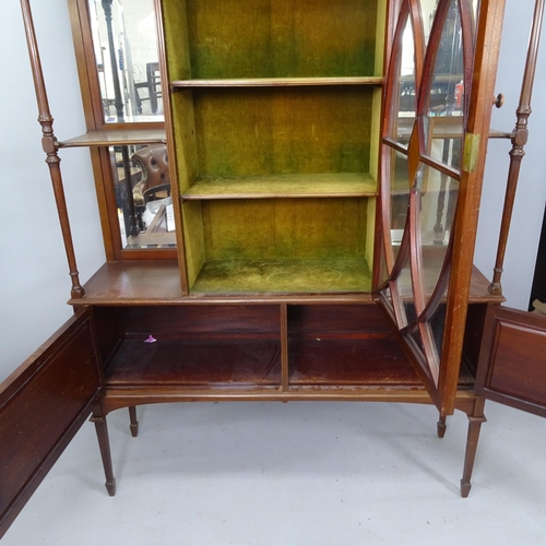 2139 - An Edwardian mahogany and satinwood-strung display cabinet, with mother-of-pearl and satinwood inlai... 