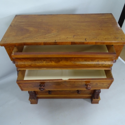 2140 - A 19th century mahogany Scottish chest of 5 long drawers, with carved pilasters, 115cm x 127cm x 55c... 